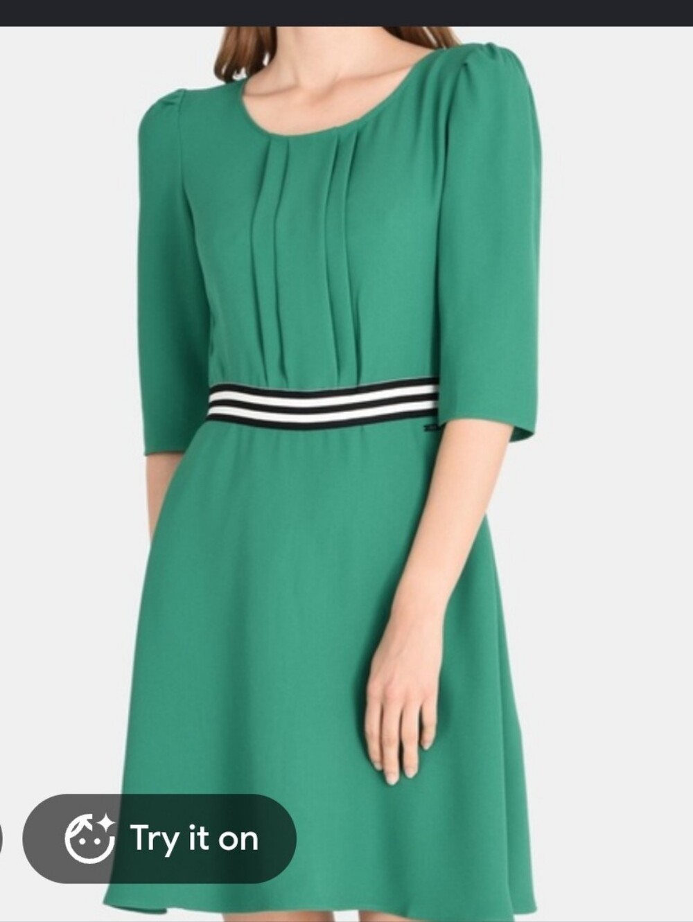 A/X Armani Exchange Emerald Green Fit-and-Flare Dress with Striped Waist